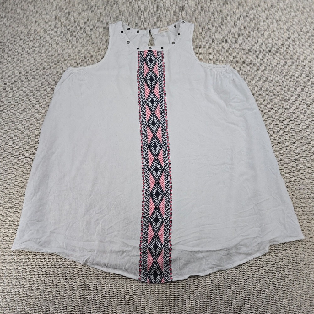 Hem & Thread Tunnic Top Blouse Shirt Womens Large White Sleeveless Aztec